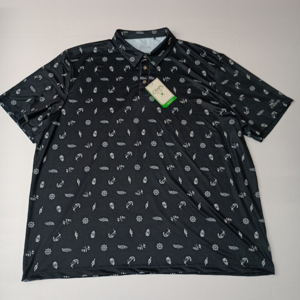Chaps Printed Golf Polo Shirt Men's Size 2XL American Navy Stretch Moisture Wick